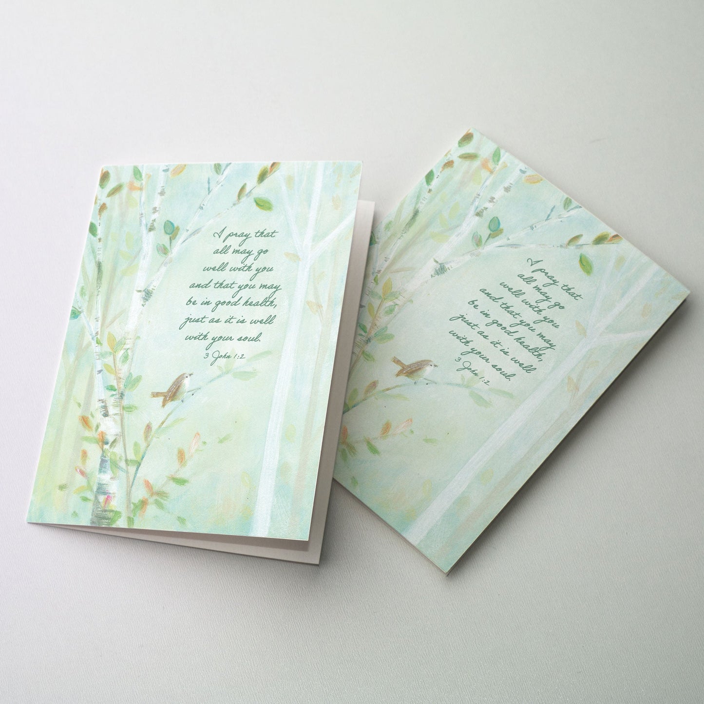 Softly painted wren in a birch tree.