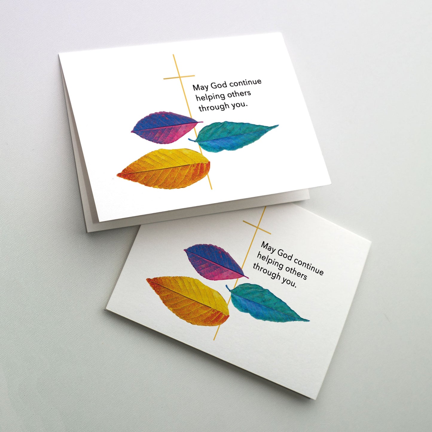 Colorful leaves set off gold metallic cross<br> <br> Do you know someone who is a caregiver? Caregiving can be a rewarding yet difficult job, but gratitude can be a stress reliever. Whether you’ve hired a caregiver for yourself, employed a hospice worker, or have a family member caring for you or your loved one, expressing thanks will mean so much. With “Appreciation to Caregiver” cards, one can show gratitude for all the comfort and compassion that caregivers provid