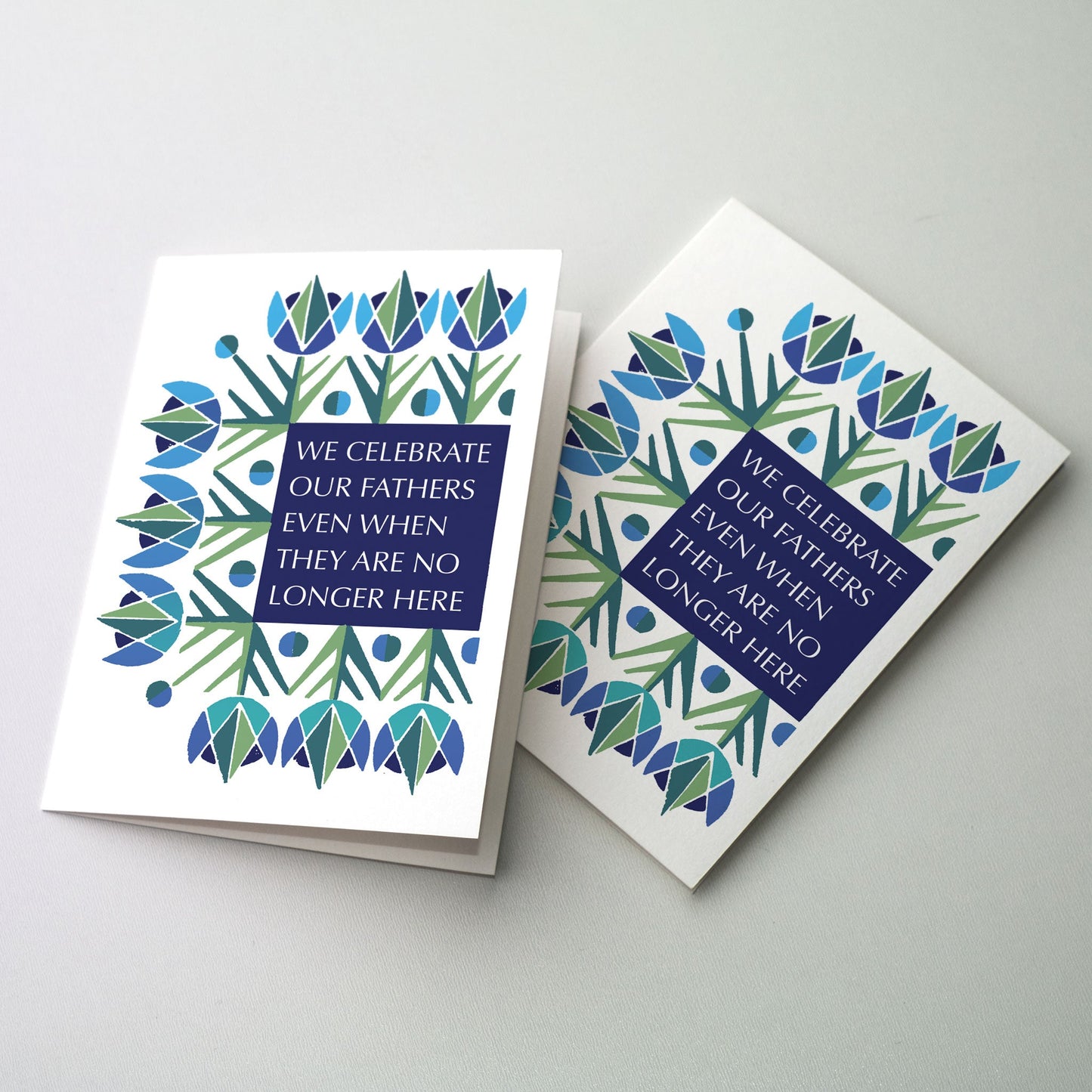 Masculine floral pattern with cover lettering. This Father's Day remembrance or sympathy card is intended to be given to a person whose father has died, who may find that Father's Day raises difficult or sad memories.
