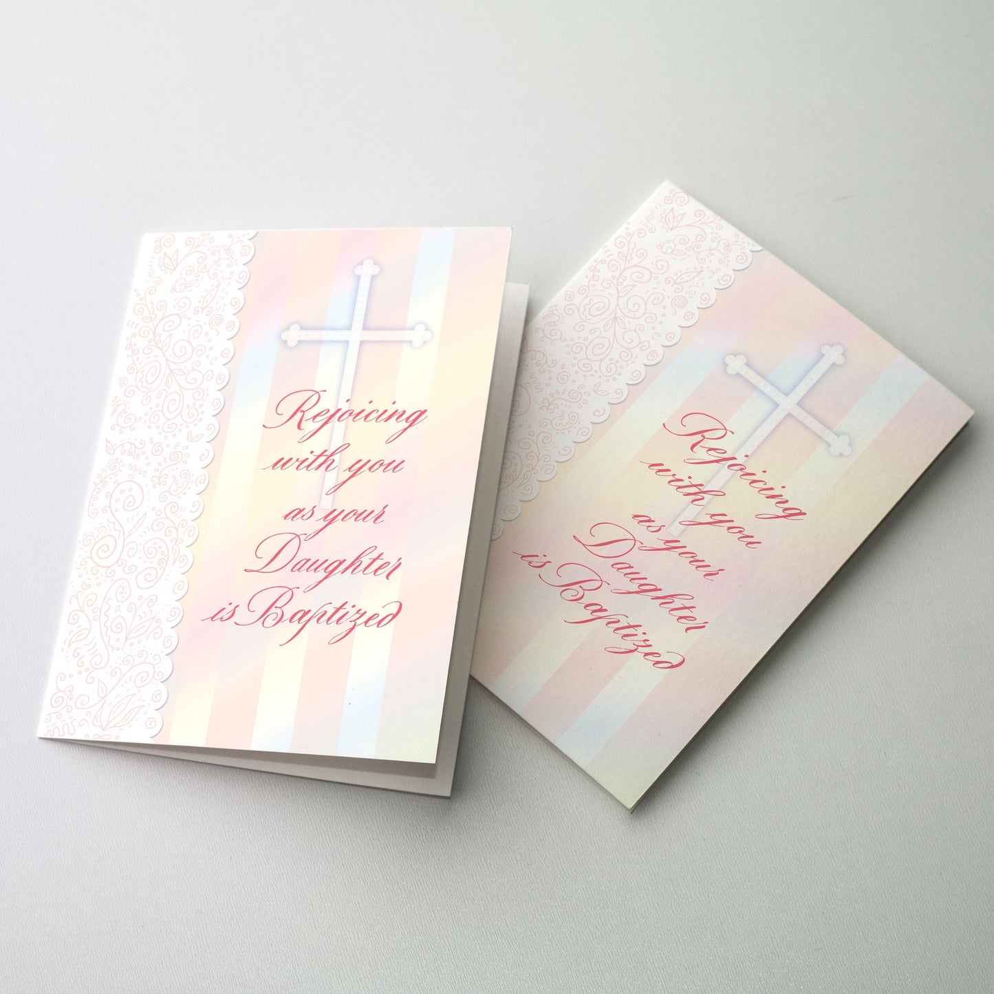 Rejoice with those becoming children of God in the sacrament of Baptism. 5" by 7".