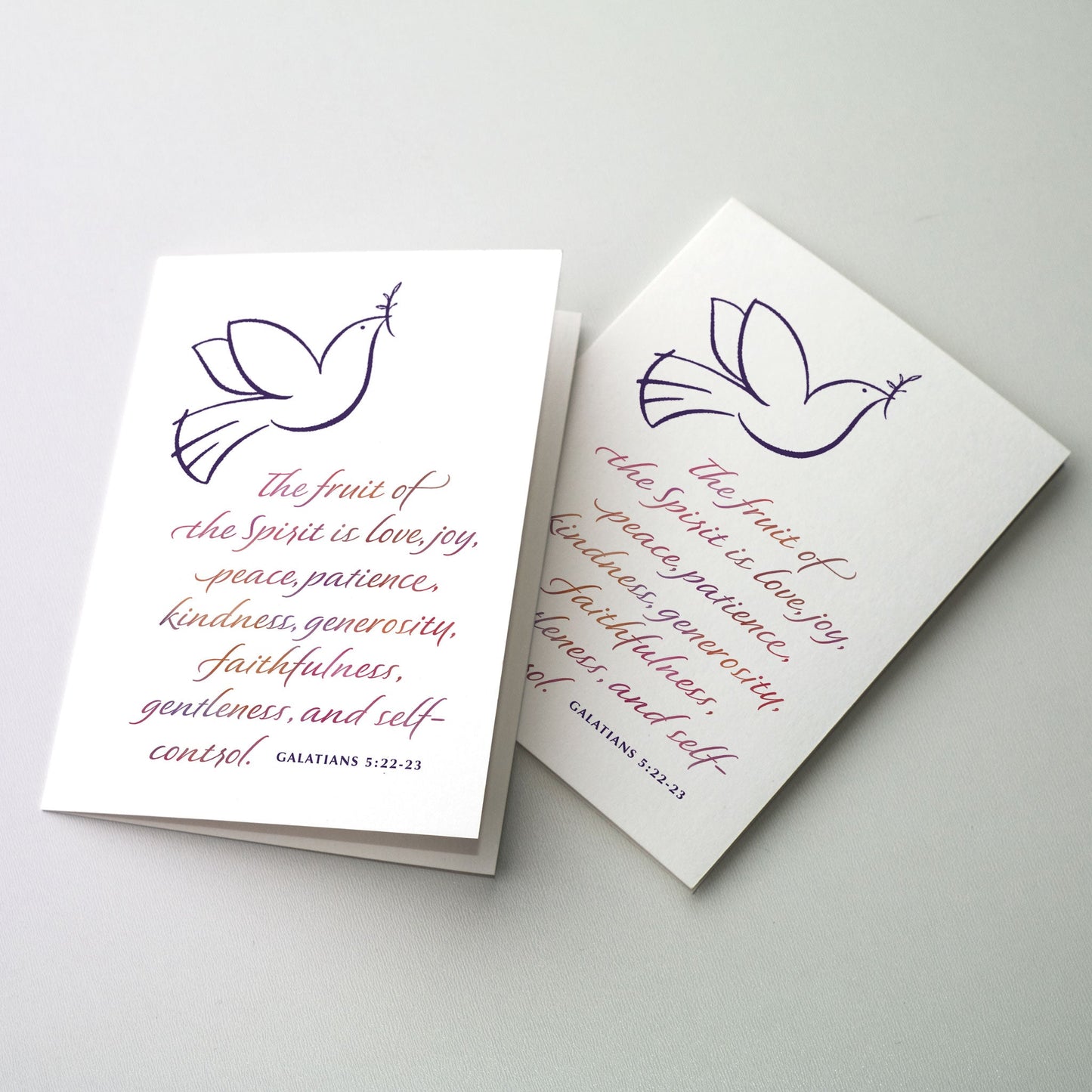 Calligraphy with dove. Rejoice with those celebrating the sacrament of Confirmation. 5" by 7"