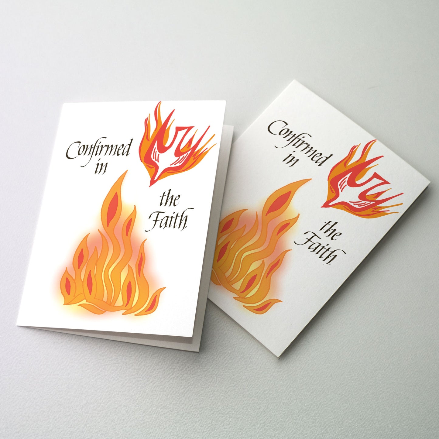 Dove and flames Rejoice with those receiving the sacrament of Confirmation. 5" by 7"