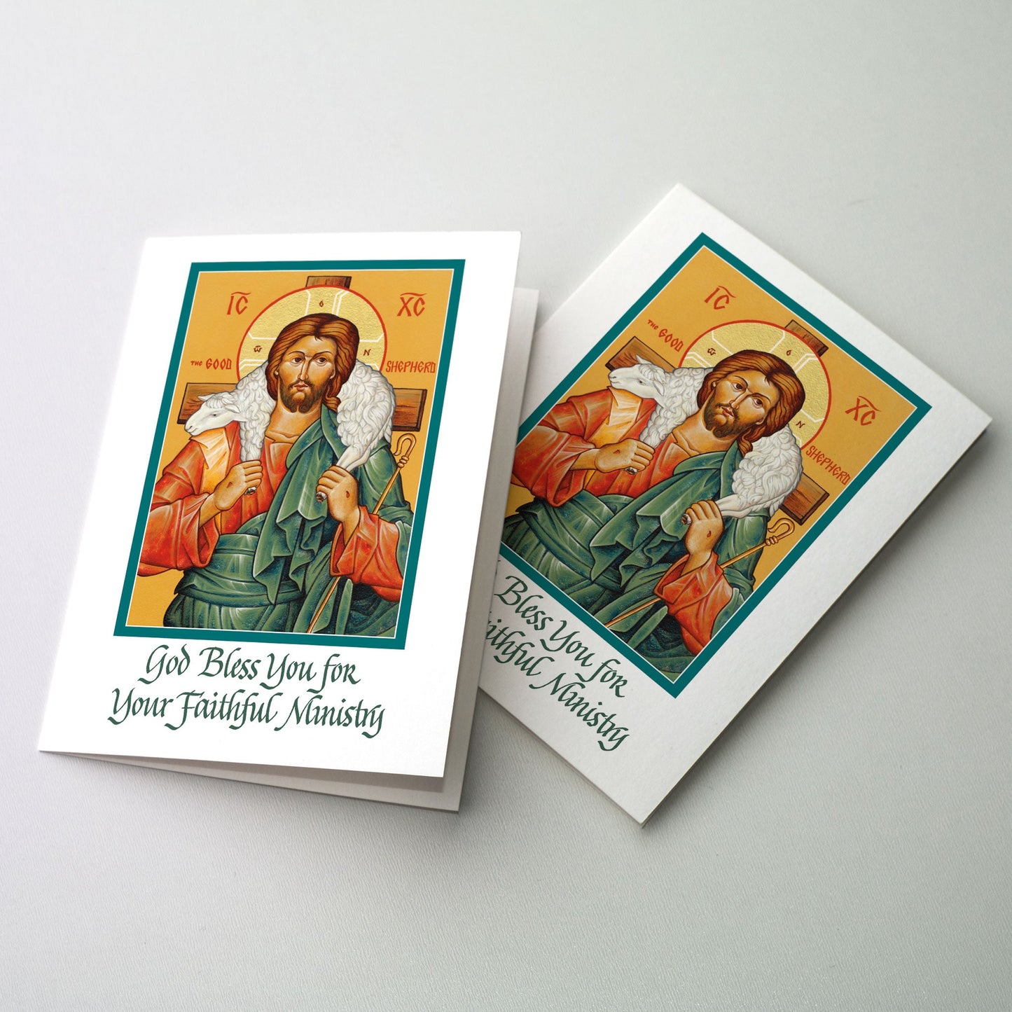 5" x 7". Icon image of the Good Shepherd. Appropriate as a thank you or retirement card for priests, deacons, other clergy or religious.