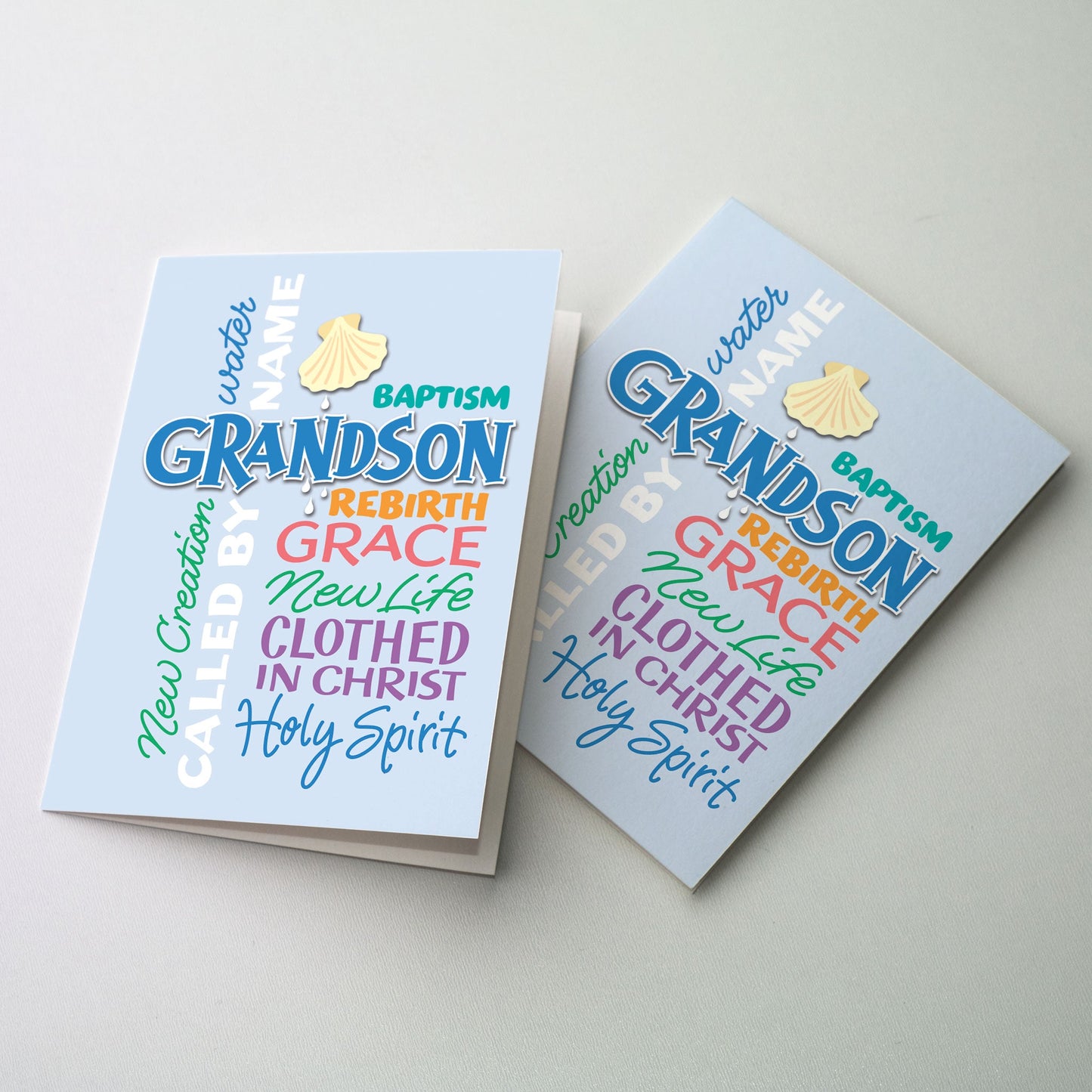 <span new="" roman="" style="font-size: 11pt;" times="">Words and phrases related to Baptism in different lettering styles and colors with a seashell and droplets of water on a blue ground.</span>