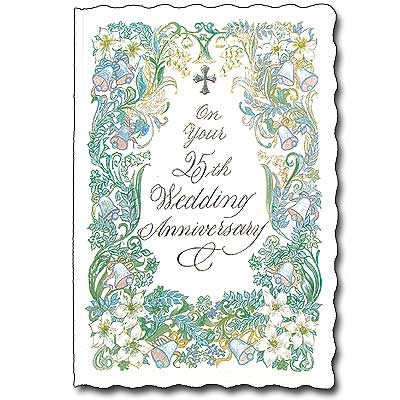 Foil embossed with foil-lined envelope) Rejoice with those celebrating wedding anniversaries. 5 1/2" by 8" (die-cut) extra.