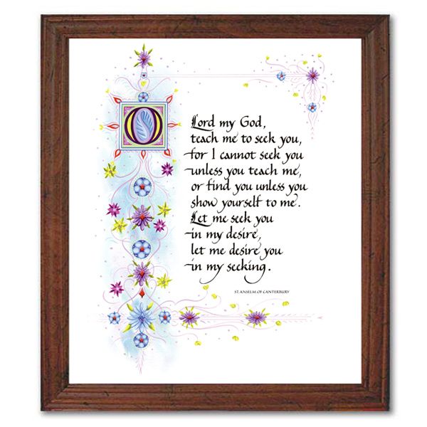 Beautiful print in a handsome mahogany-like wood frame that can be mounted on a wall or freestanding easel back. Size 10" x 12".