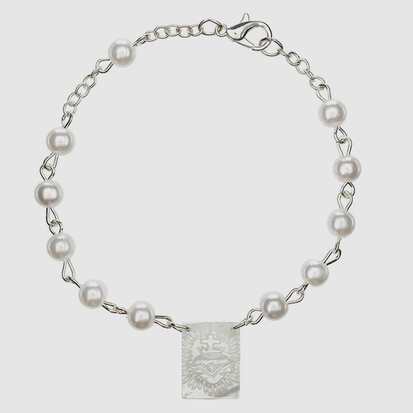 Pearl Sacred Heart Scapular Rosary Bracelet