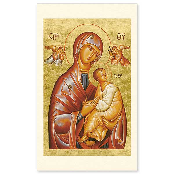 In this wonderful icon, Jesus clings to His mother for protection and love as angels bring reminders of His coming Passion. This image has been venerated since the fifteenth century and has been especially important for the Redemptorists since 1866.