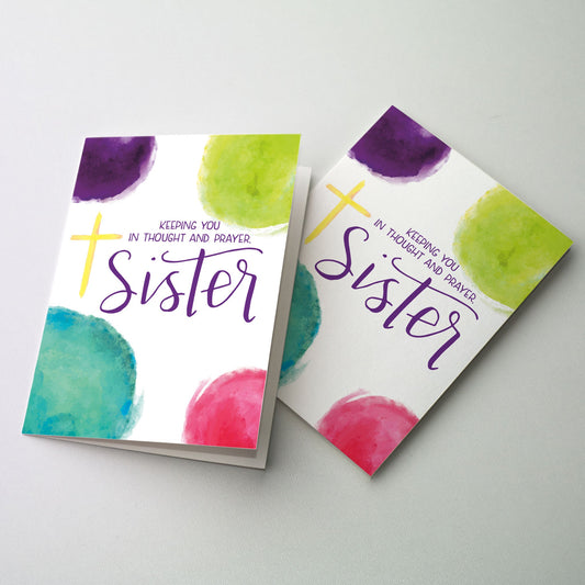 Bright blue, green, red and purple watercolor spots with contemporary hand lettering