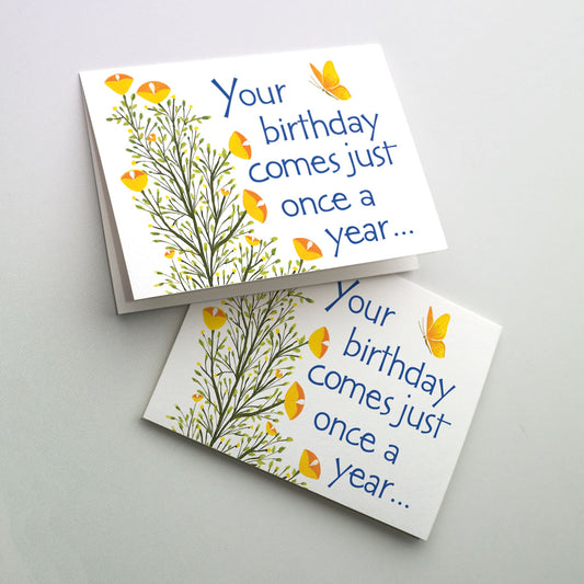 Yellow wildflowers and yellow butterfly with blue type