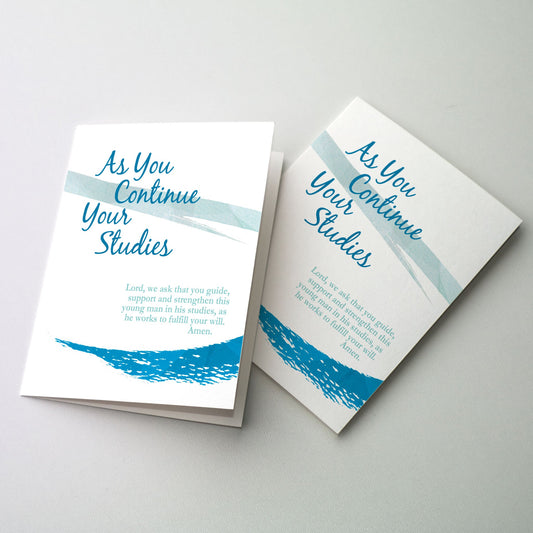 Blue script lettering with smaller green prayer and two blue paint strokes