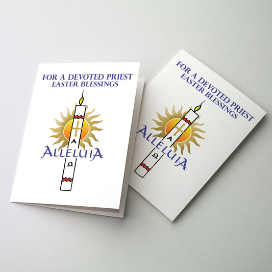 Christ candle over a brilliant sun with a calligraphy ALLELUIA running across it