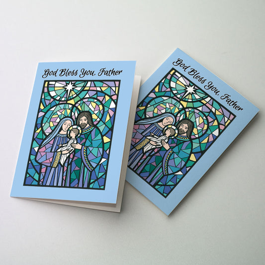 Nativity in bright colors painted to look like stained glass