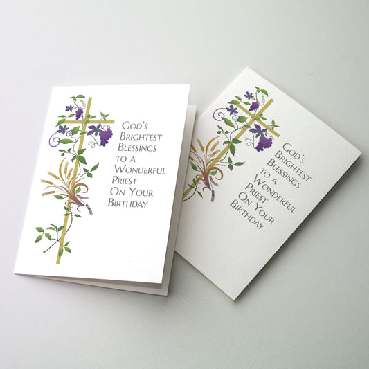 Gold cross with grape vines and wheat. Cover text in silver metallic ink.