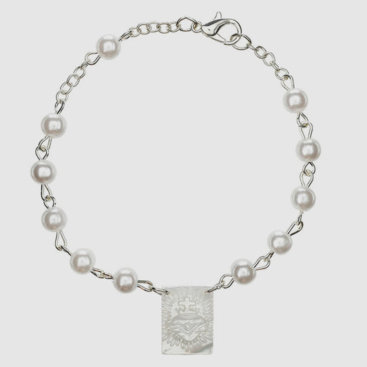 Pearl Sacred Heart Scapular Rosary Bracelet